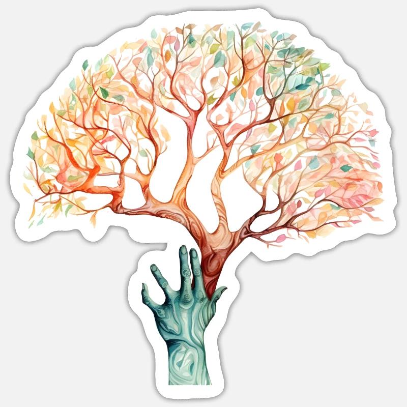 L’arbre grandit à partir de la conception d’aquarelle à la main 2 - Sticker taille S (10 x 10 cm) - blanc mat