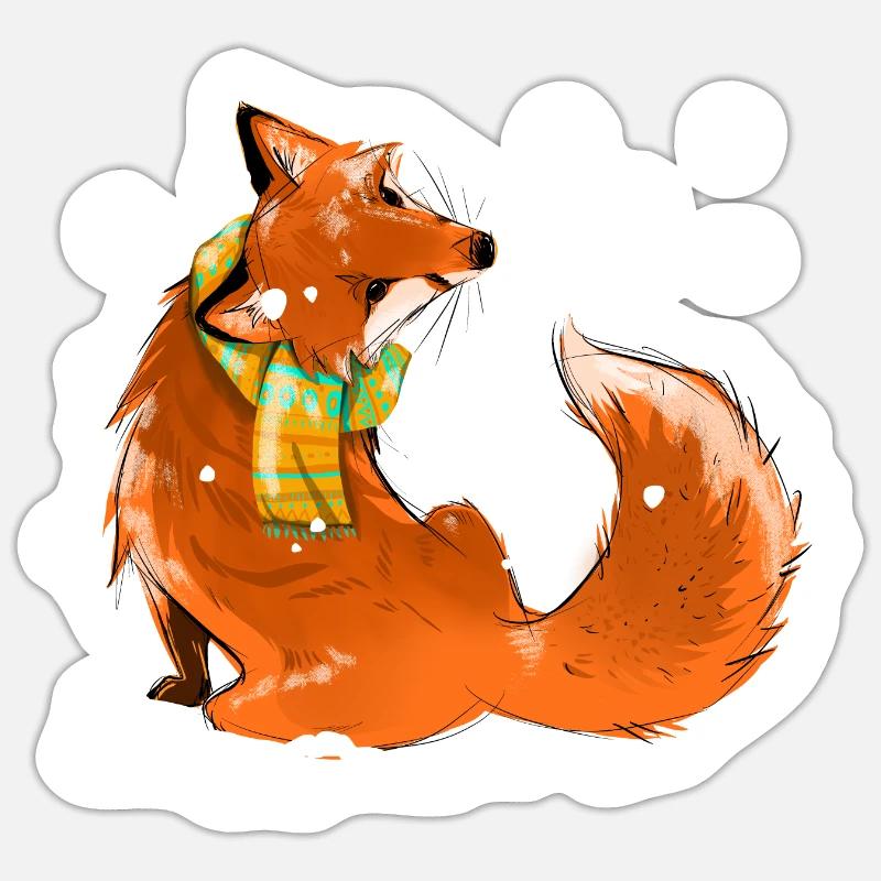 Renard dans la neige - Sticker taille S (10 x 10 cm) - blanc mat