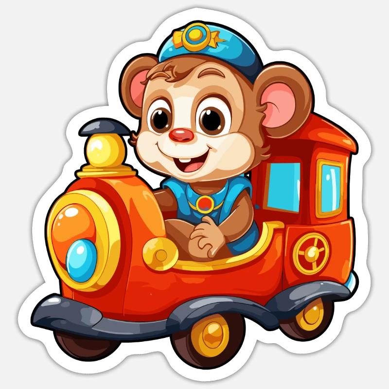 Affe Eisenbahn Schimpanse Affe fährt Eisenbahn - Sticker Größe S (10 x 10 cm) - Mattweiß