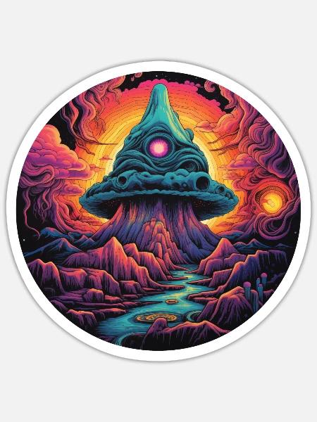 Psychedelischer Pilz im Kosmos - Sticker Größe S (10 x 10 cm) - Mattweiß