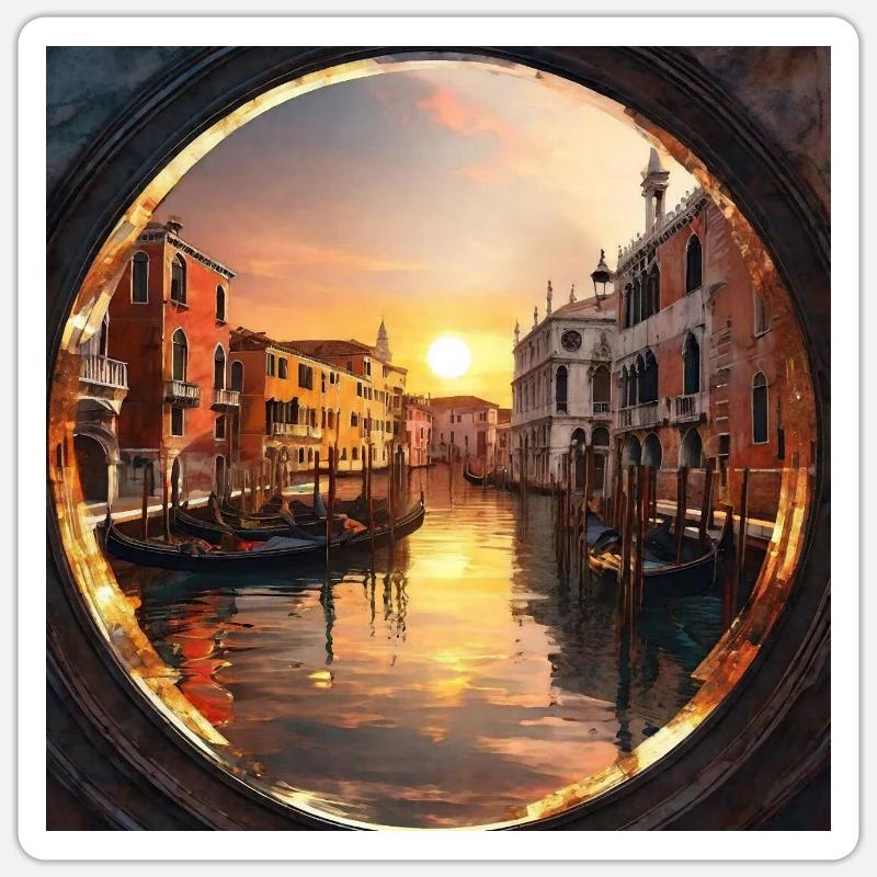 Venice, gold, sunset, reflection - Sticker size S (10 x 10 cm) - white matte