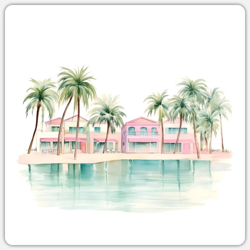 Conception d’aquarelle de Miami Beach Sticker taille S (10 x 10 cm)