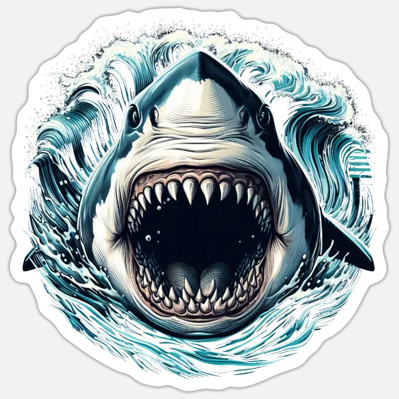 Shark attack - Sticker size S (10 x 10 cm) - white matte