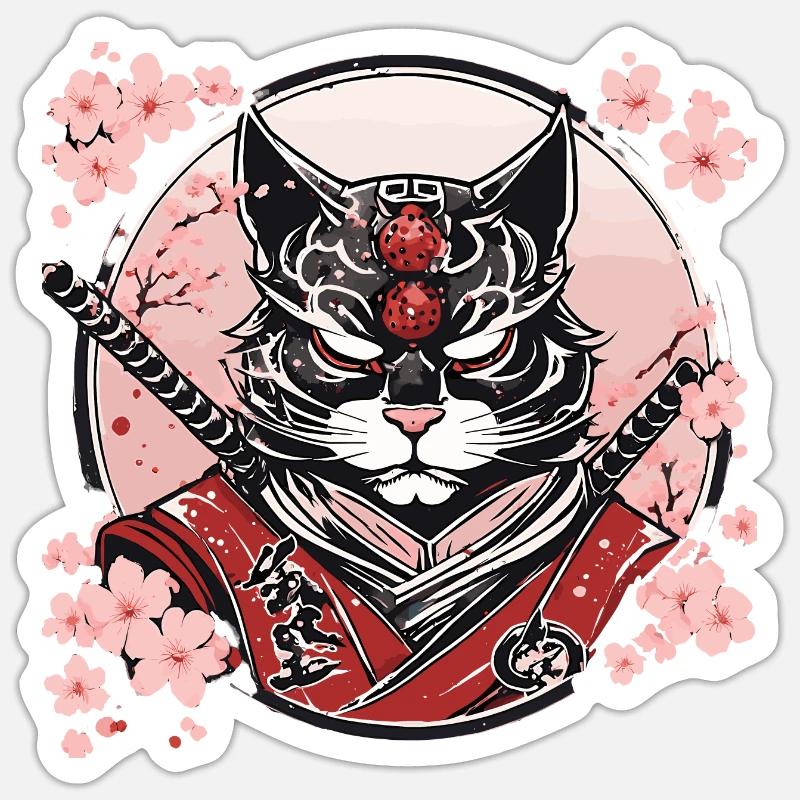 Dämonischer Kawaii Neko Samurai : Katzen-Samurai Sticker Größe S (10 x 10 cm)