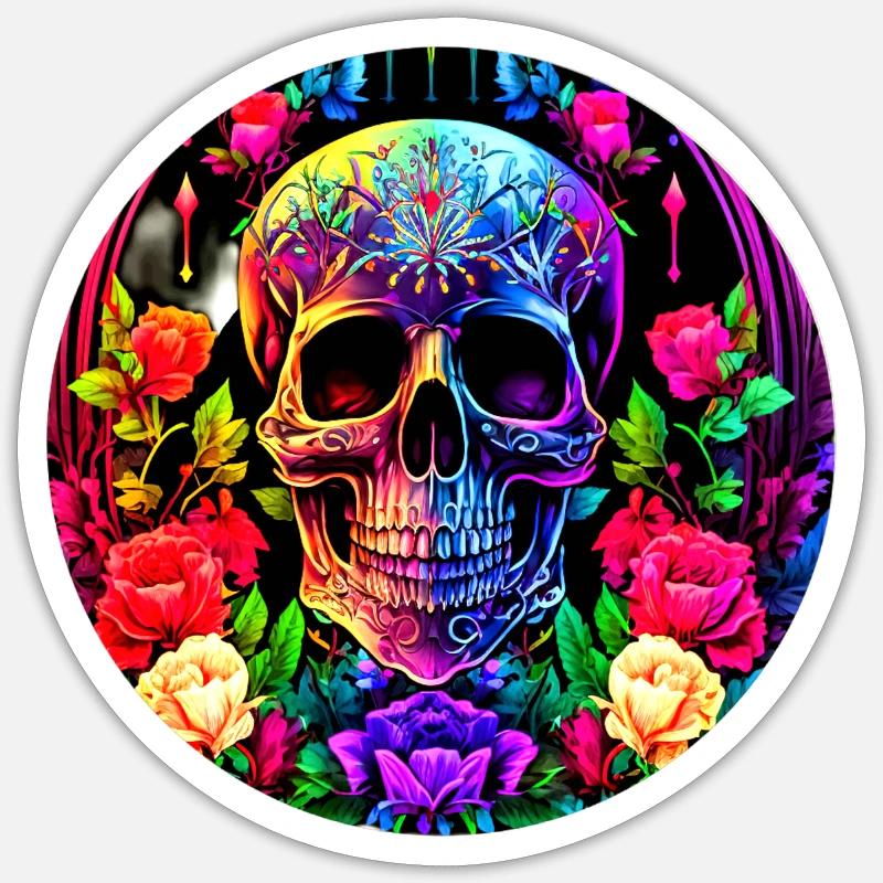 Crâne coloré avec des fleurs Sticker taille S (10 x 10 cm)