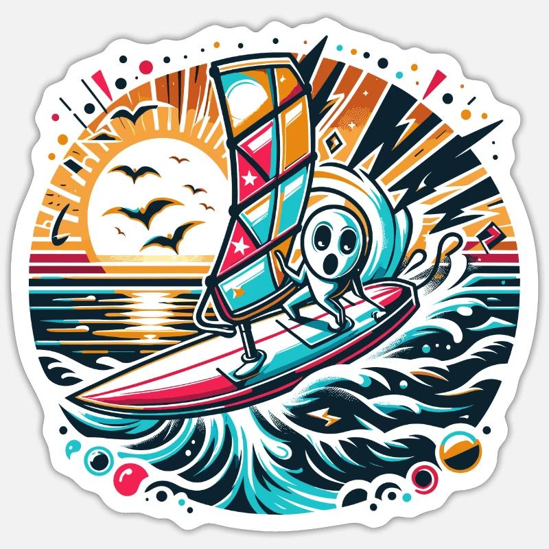 Les surfeurs en action - Sticker taille S (10 x 10 cm) - blanc mat