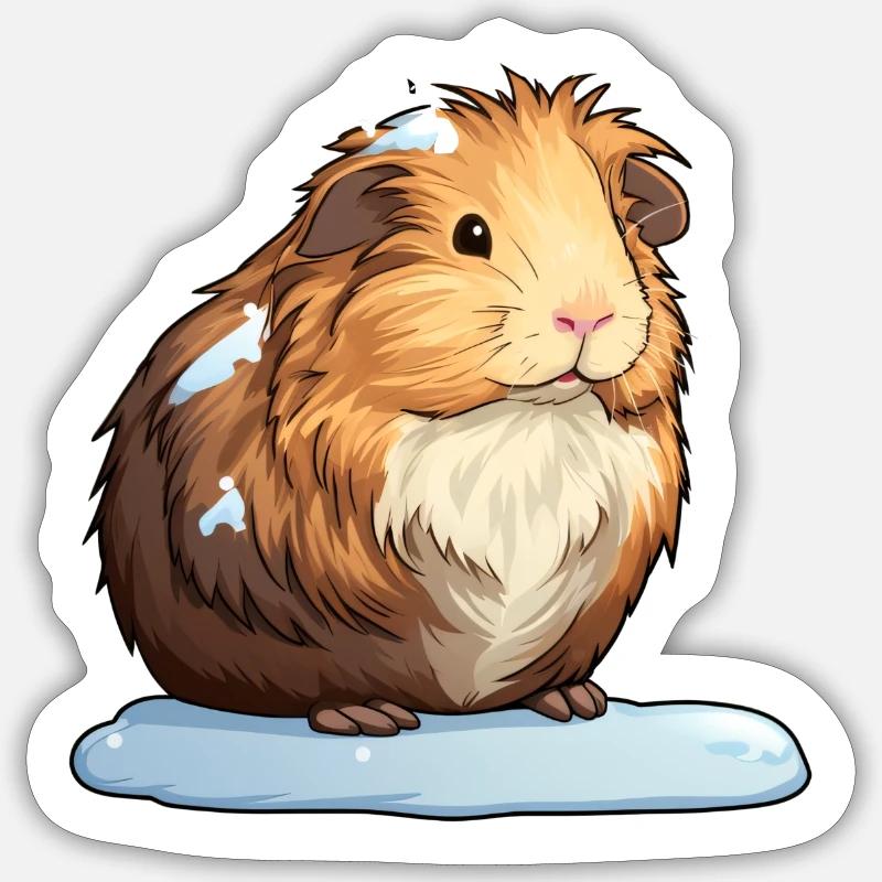 Cochons d’Inde en hiver - Sticker taille S (10 x 10 cm) - blanc mat