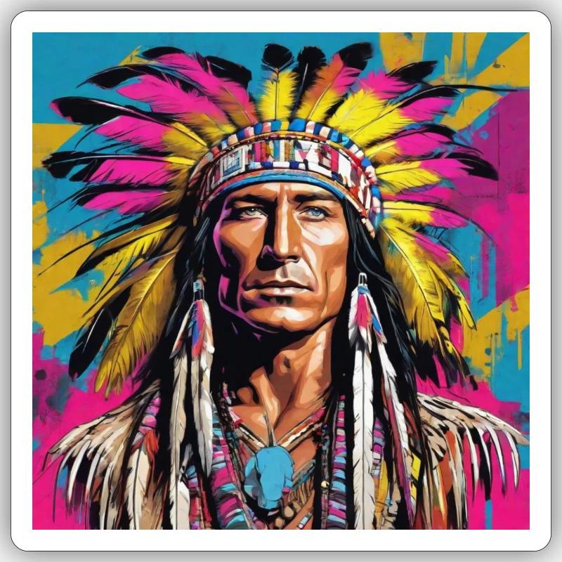 winnetou,indianer,illustration,graffiti,bunt - Sticker Größe S (10 x 10 cm) - Mattweiß