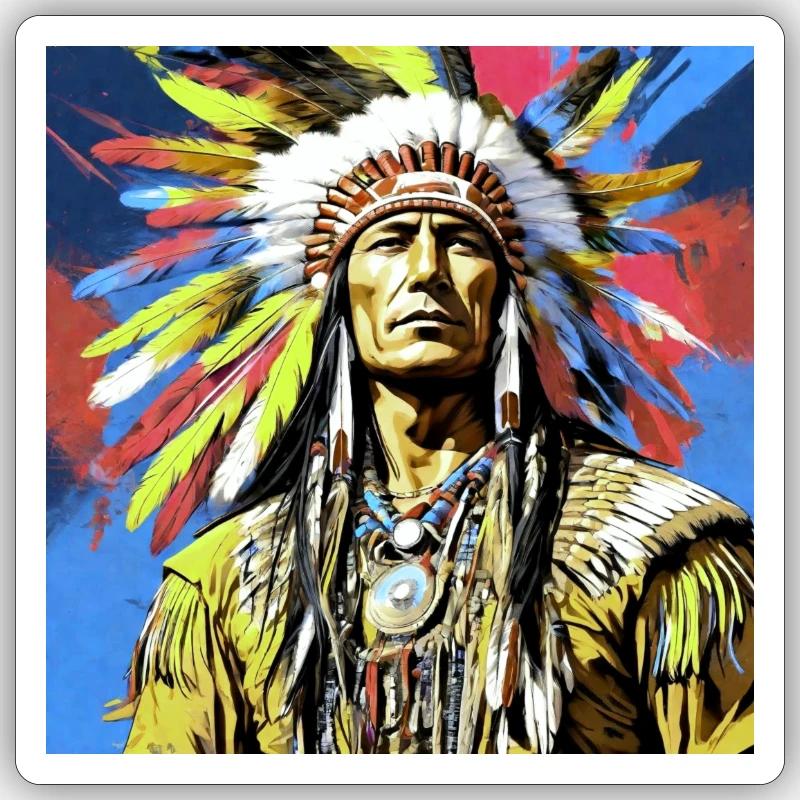 winnetou,indianer,illustration,graffiti,bunt - Sticker Größe S (10 x 10 cm) - Mattweiß