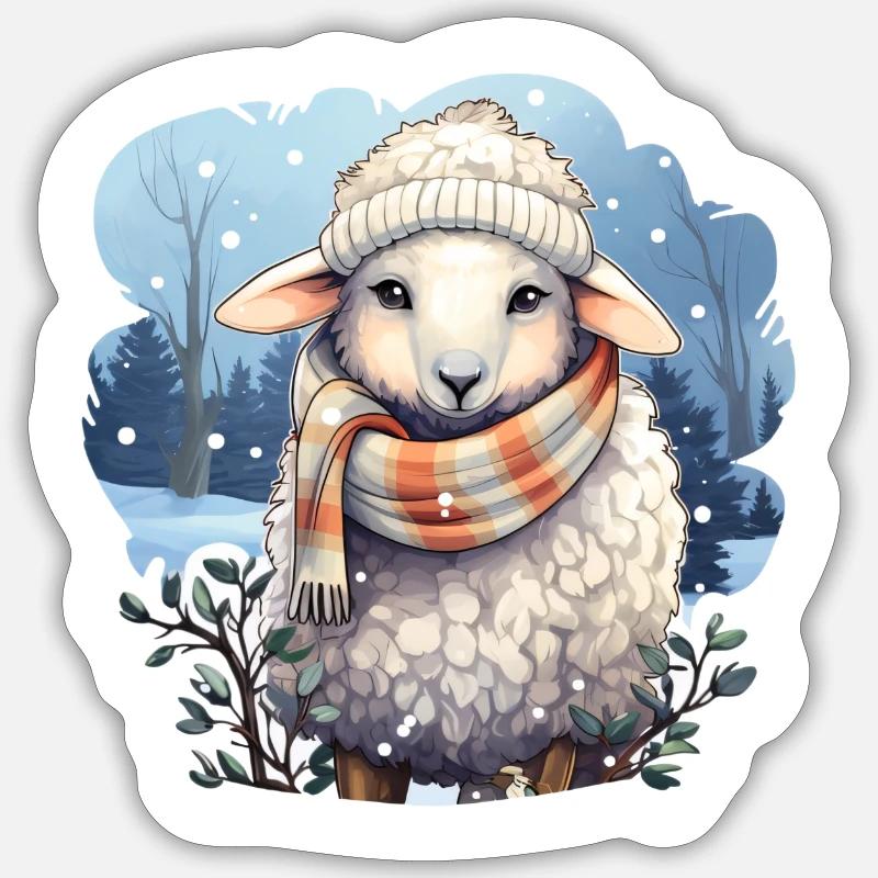 Winter sheep - Sticker size S (10 x 10 cm) - white matte