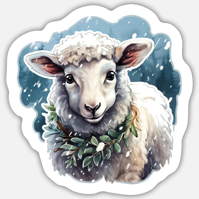 Lämmchen im Schnee Sticker Größe S (10 x 10 cm)