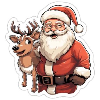 Weihnachtsmann mit renntier - Sticker Größe S (10 x 10 cm) - Mattweiß - Vorne