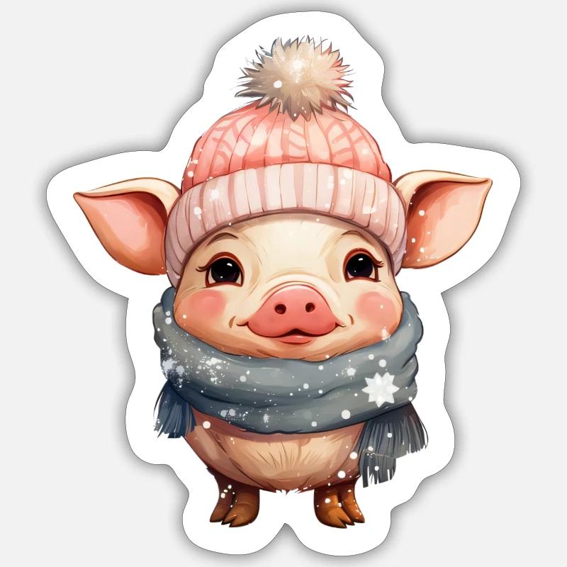 Friendly Winter Pig - Sticker size S (10 x 10 cm) - white matte