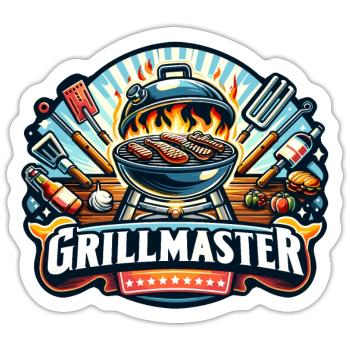GrillMaster - Illustration de gril - Sticker taille S (10 x 10 cm) - blanc mat - Devant