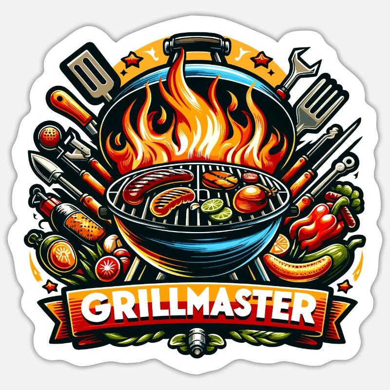GrillMaster - Illustration de gril - Sticker taille S (10 x 10 cm) - blanc mat