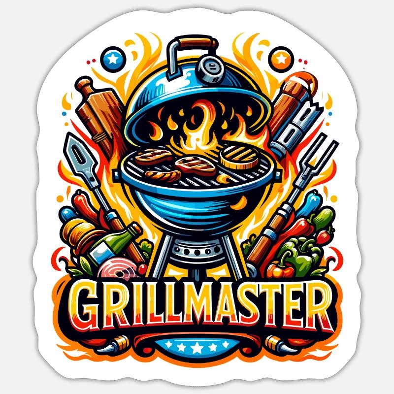 GrillMaster - Illustration de gril - Sticker taille S (10 x 10 cm) - blanc mat