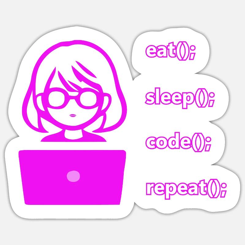 eat sleep code repeat Frau Computer Sticker Größe S (10 x 10 cm)