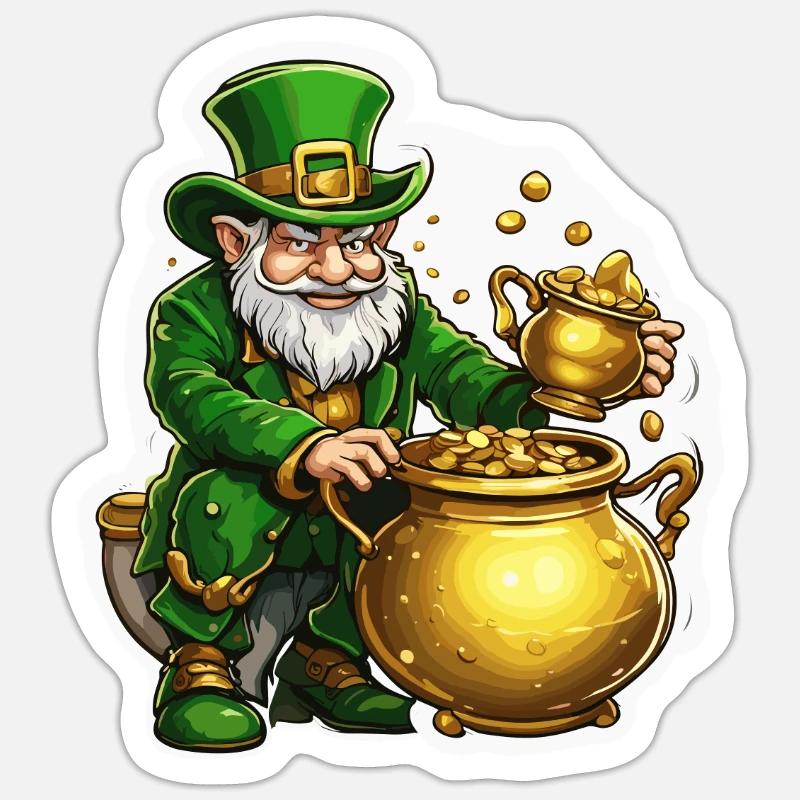 Leprechaun / Leprechaun / Vert / Gingembre / Irlande - Sticker taille S (10 x 10 cm) - blanc mat