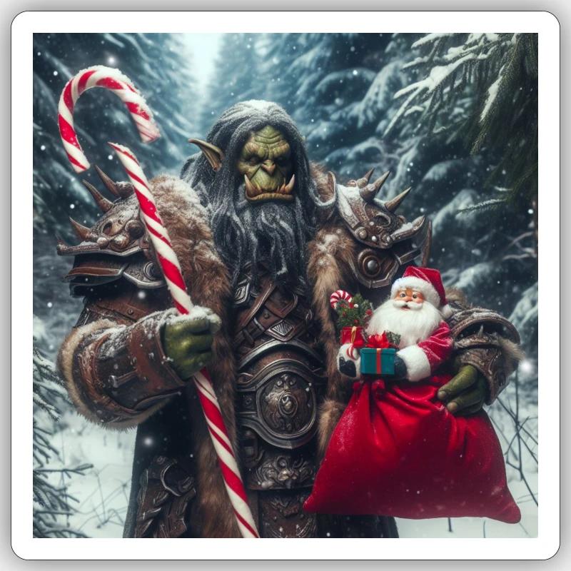 Orc Weihnachten 2 - Sticker Größe S (10 x 10 cm) - Mattweiß