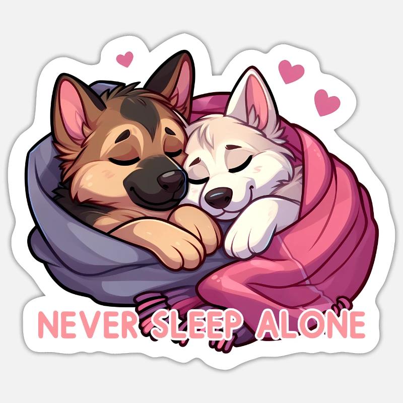 Schlafende Schäferhunde - Never Sleep Alone - Sticker Größe S (10 x 10 cm) - Mattweiß