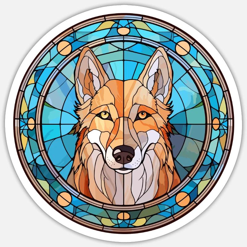 Kunming Wolfhund Hunderasse Buntes Glas Buntes W - Sticker Größe S (10 x 10 cm) - Mattweiß
