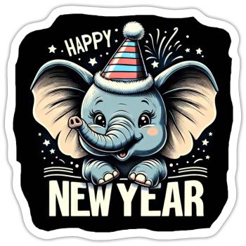 Nouvel An Réveillon du Nouvel An Elephant Grunge Celebration - Sticker taille S (10 x 10 cm) - blanc mat - Devant
