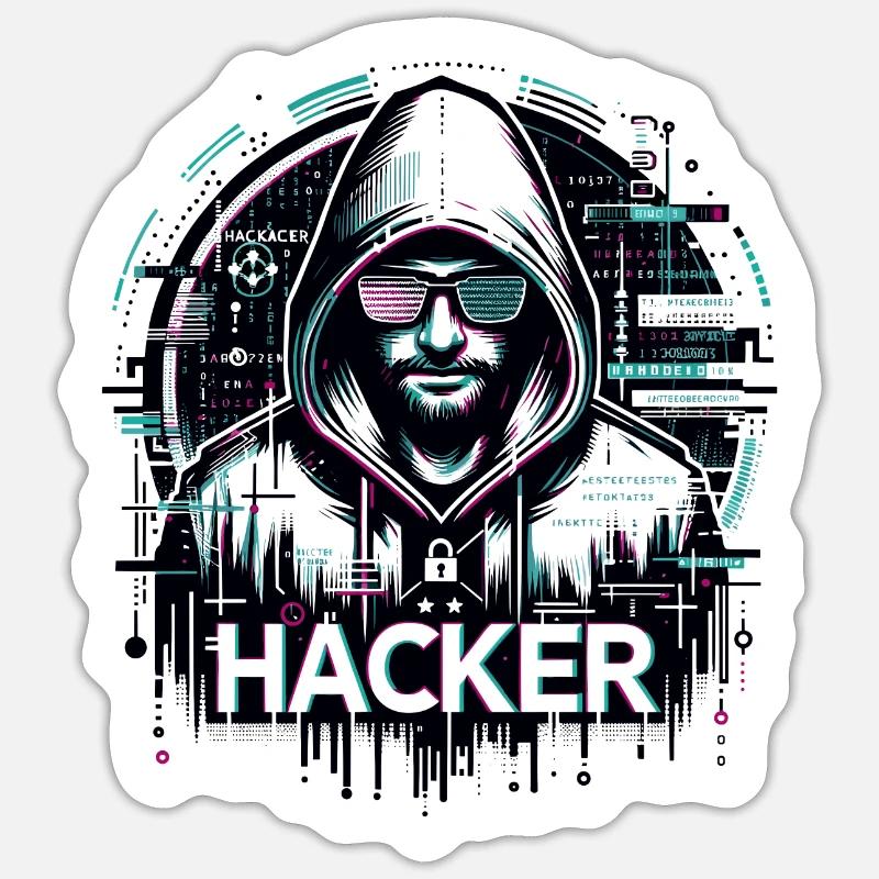 Hacker - Illustration - Sticker taille S (10 x 10 cm) - blanc mat