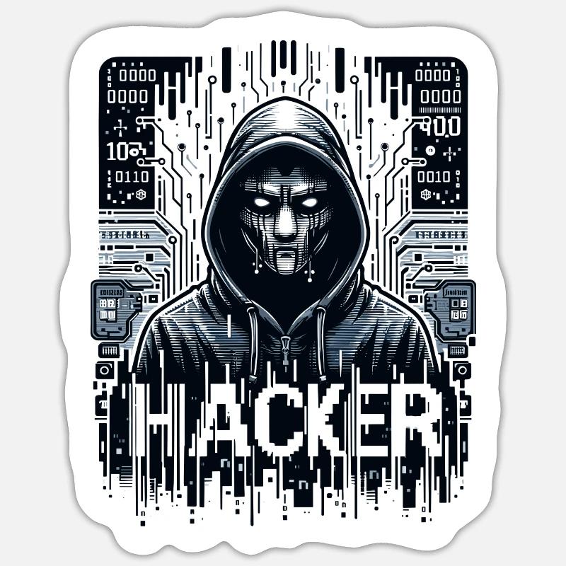 Hacker - Illustration - Sticker Größe S (10 x 10 cm) - Mattweiß