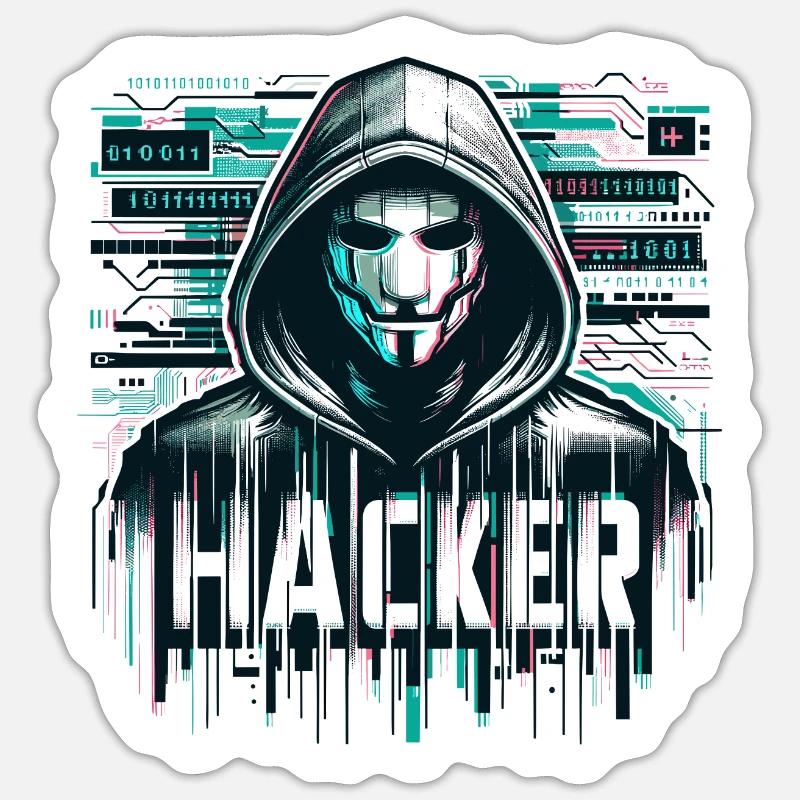 Hacker - Illustration - Sticker Größe S (10 x 10 cm) - Mattweiß