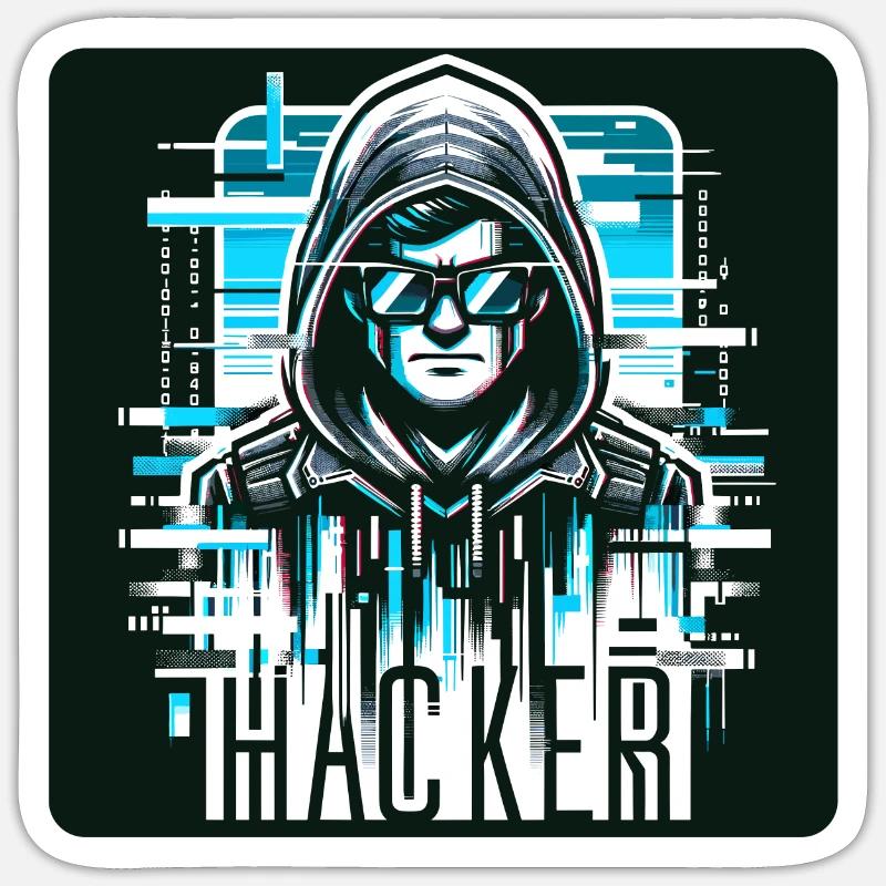 Hacker - Illustration - Sticker taille S (10 x 10 cm) - blanc mat