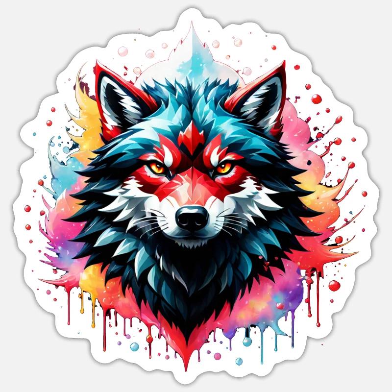loup tatouage - Sticker taille S (10 x 10 cm) - blanc mat