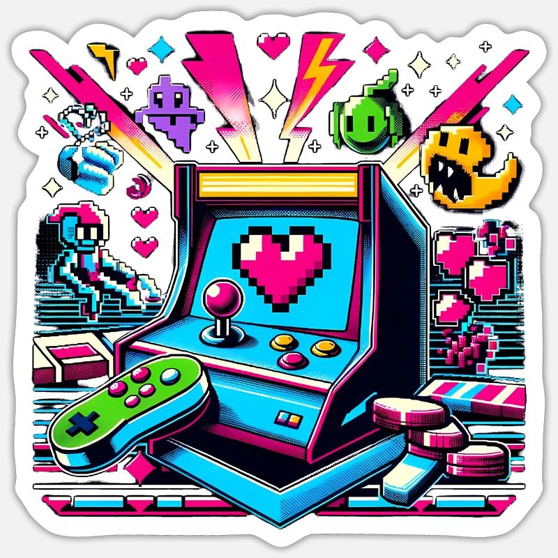 Jeu d’arcade Pixel Art - Sticker taille S (10 x 10 cm) - blanc mat