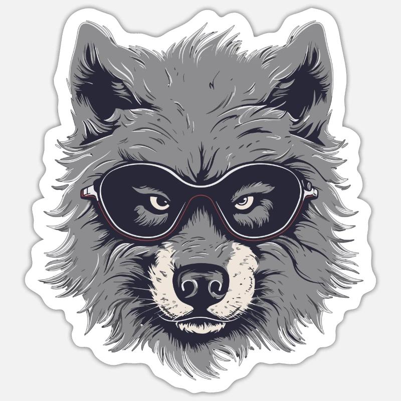 Wolf Brille - Sticker Größe S (10 x 10 cm) - Mattweiß