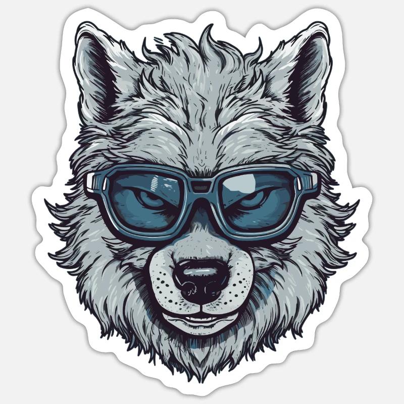 Wolf Brille - Sticker Größe S (10 x 10 cm) - Mattweiß