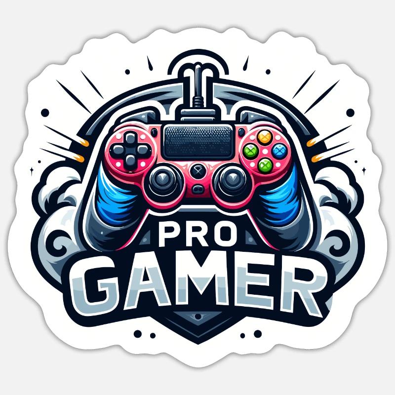 Pro Gamer - Controller Illustration - Sticker Größe S (10 x 10 cm) - Mattweiß