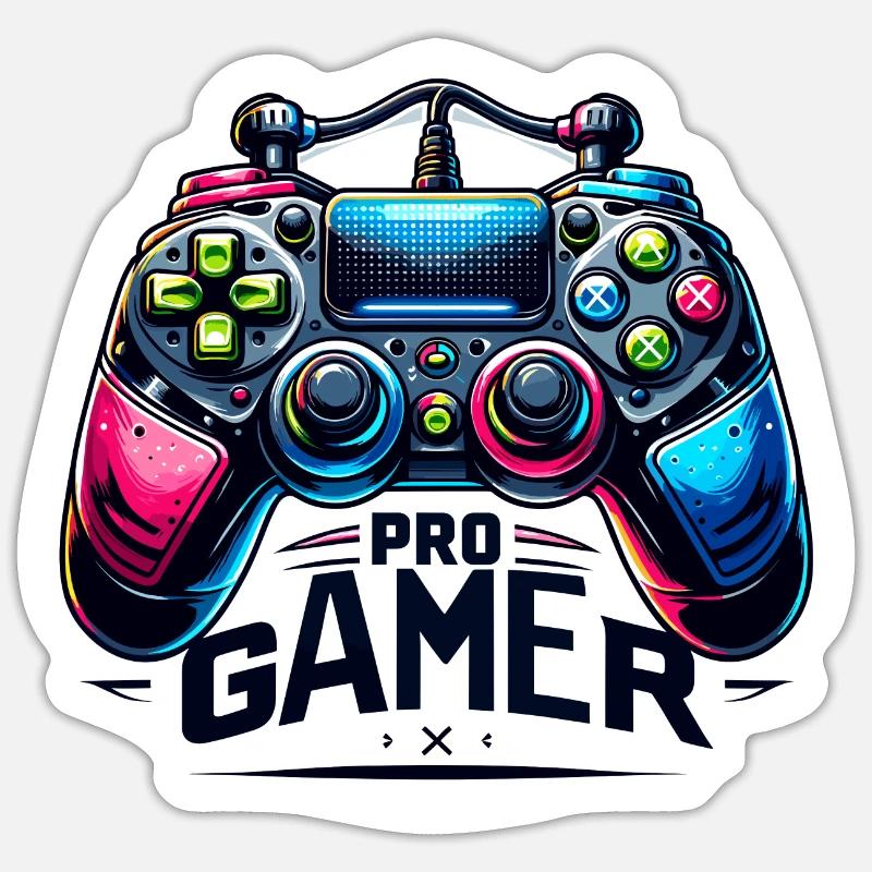 Pro Gamer - Controller Illustration - Sticker Größe S (10 x 10 cm) - Mattweiß