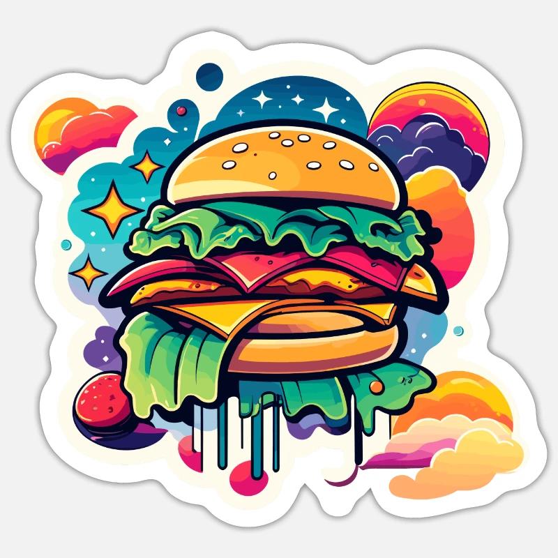 Illustration de hamburger - Sticker taille S (10 x 10 cm) - blanc mat