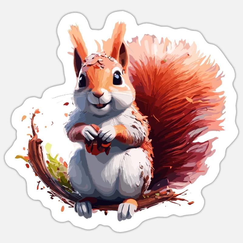 Eichhörnchen / Tier / Nagetier / Waldtier / Comic - Sticker Größe S (10 x 10 cm) - Mattweiß