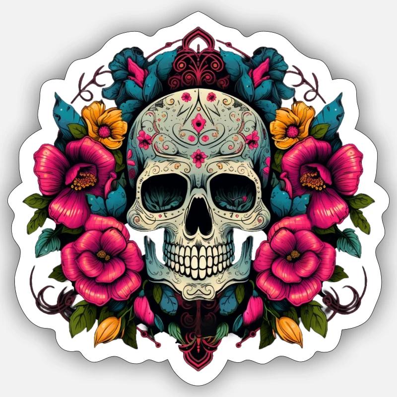 Fleurs de crâne vibrantes - Sticker taille S (10 x 10 cm) - blanc mat