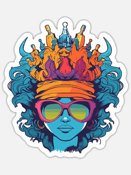 Frau Queen wilde Haare - Sticker Größe S (10 x 10 cm) - Mattweiß