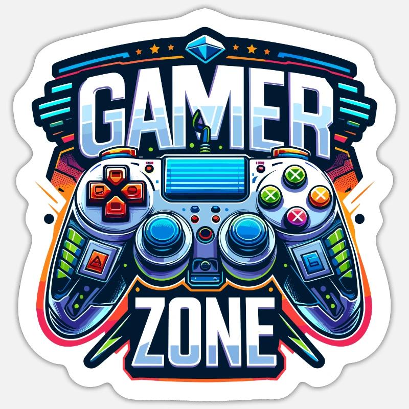 Gamer Zone - Controller Illustration - Sticker Größe S (10 x 10 cm) - Mattweiß