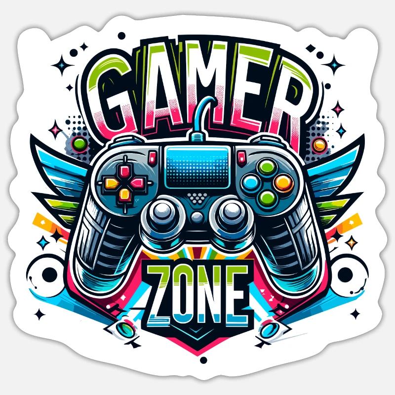 Gamer Zone - Controller Illustration - Sticker Größe S (10 x 10 cm) - Mattweiß