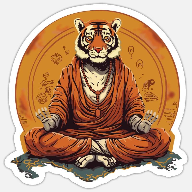Tiger Buddha - Sticker Größe S (10 x 10 cm) - Mattweiß