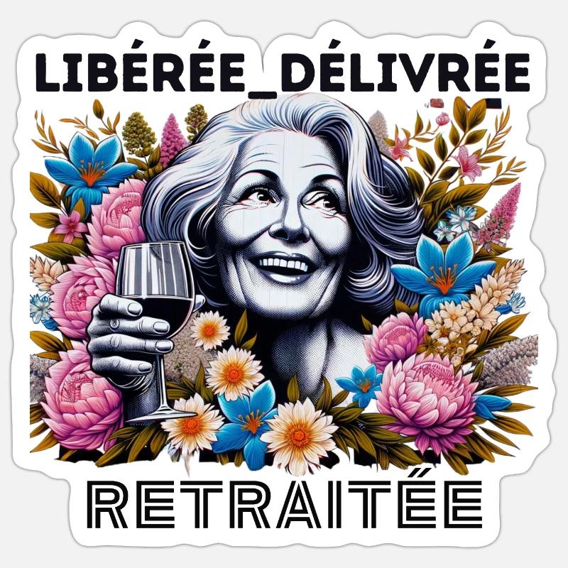 Libérée Délivrée Retraitée!! - Sticker taille S (10 x 10 cm) - blanc mat