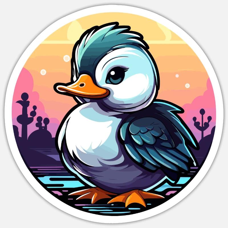 Illustration de canard - Sticker taille S (10 x 10 cm) - blanc mat