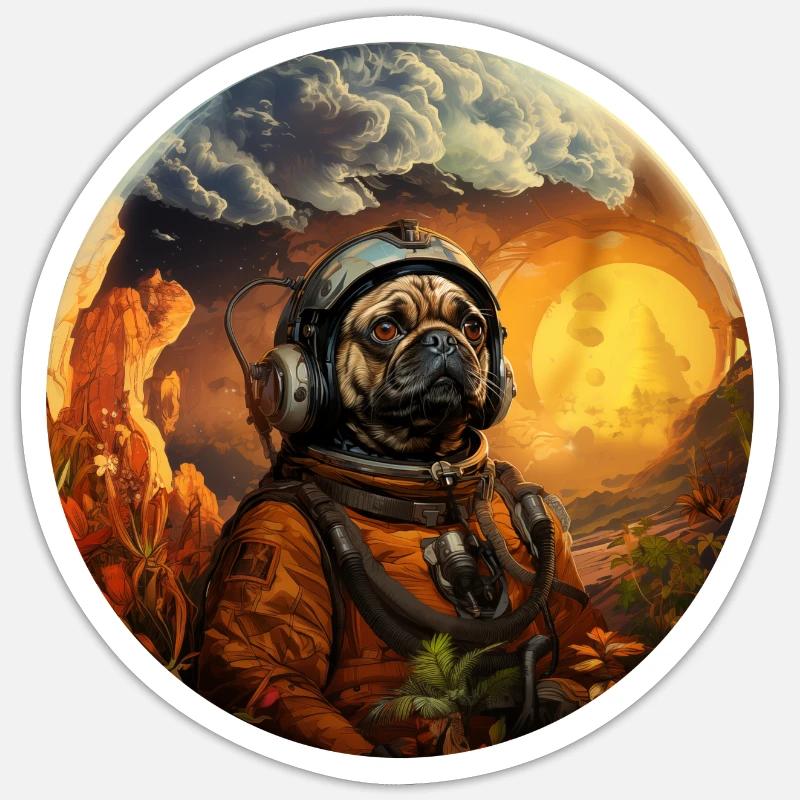 Pug Austronaut - Sticker size S (10 x 10 cm) - white matte