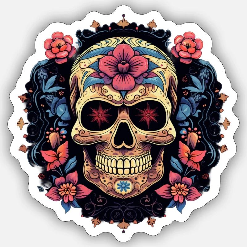 Fleurs de crâne vibrantes - Sticker taille S (10 x 10 cm) - blanc mat