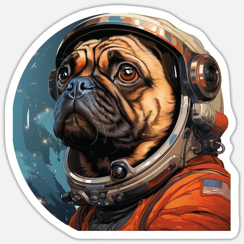 Pug Austronaut - Sticker size S (10 x 10 cm) - white matte