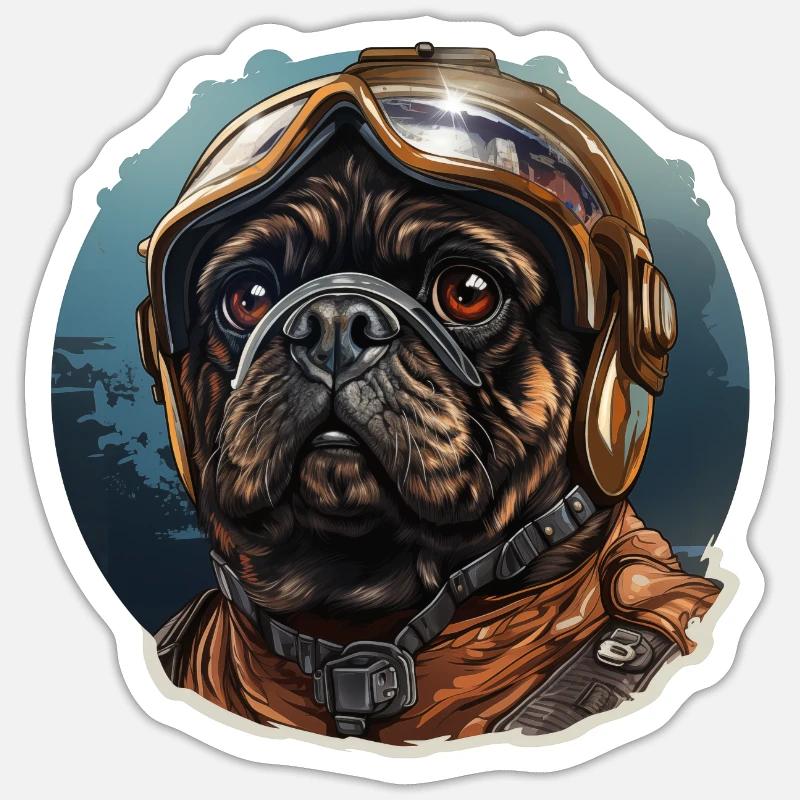 Mops Pilot Sticker Größe S (10 x 10 cm)