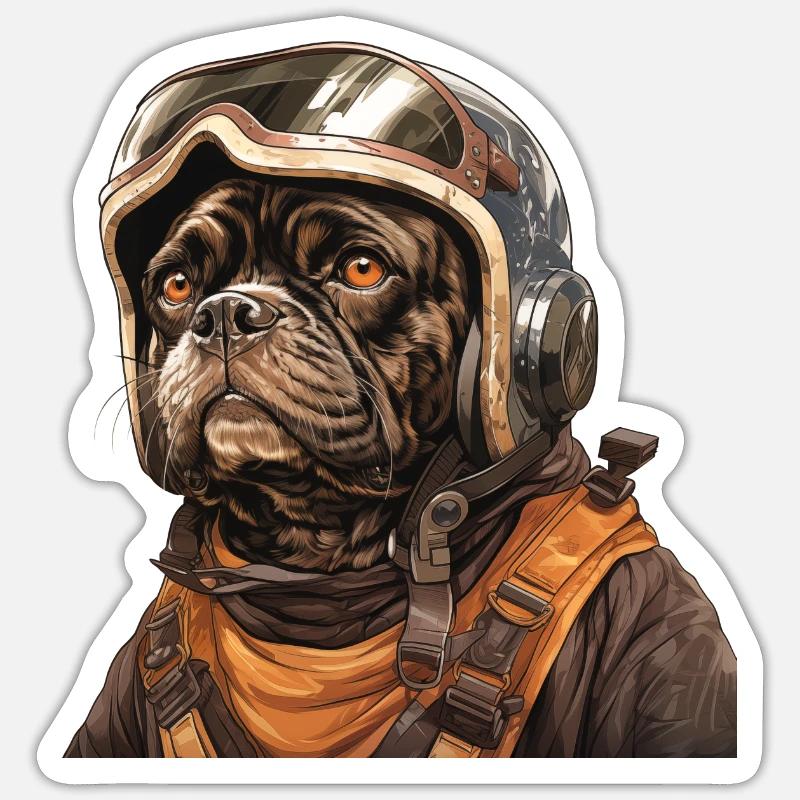 Mops Pilot - Sticker Größe S (10 x 10 cm) - Mattweiß